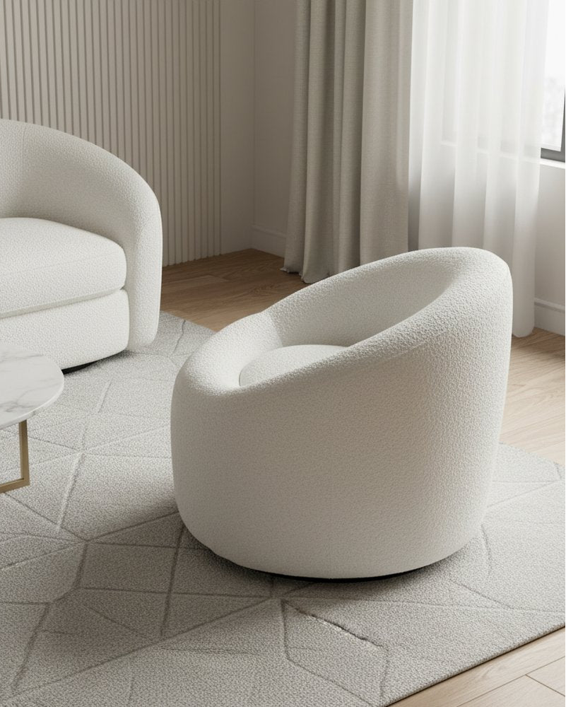 The Maru Swivel Chair — White Boucle