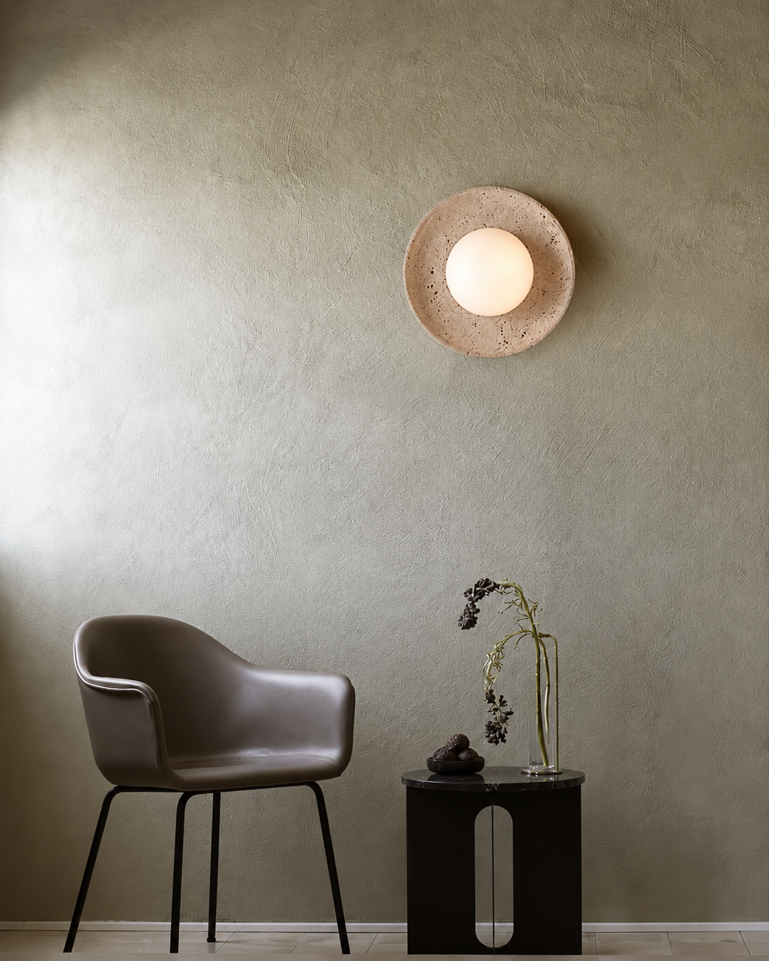 The Wa Wall Light — Travertine Ring