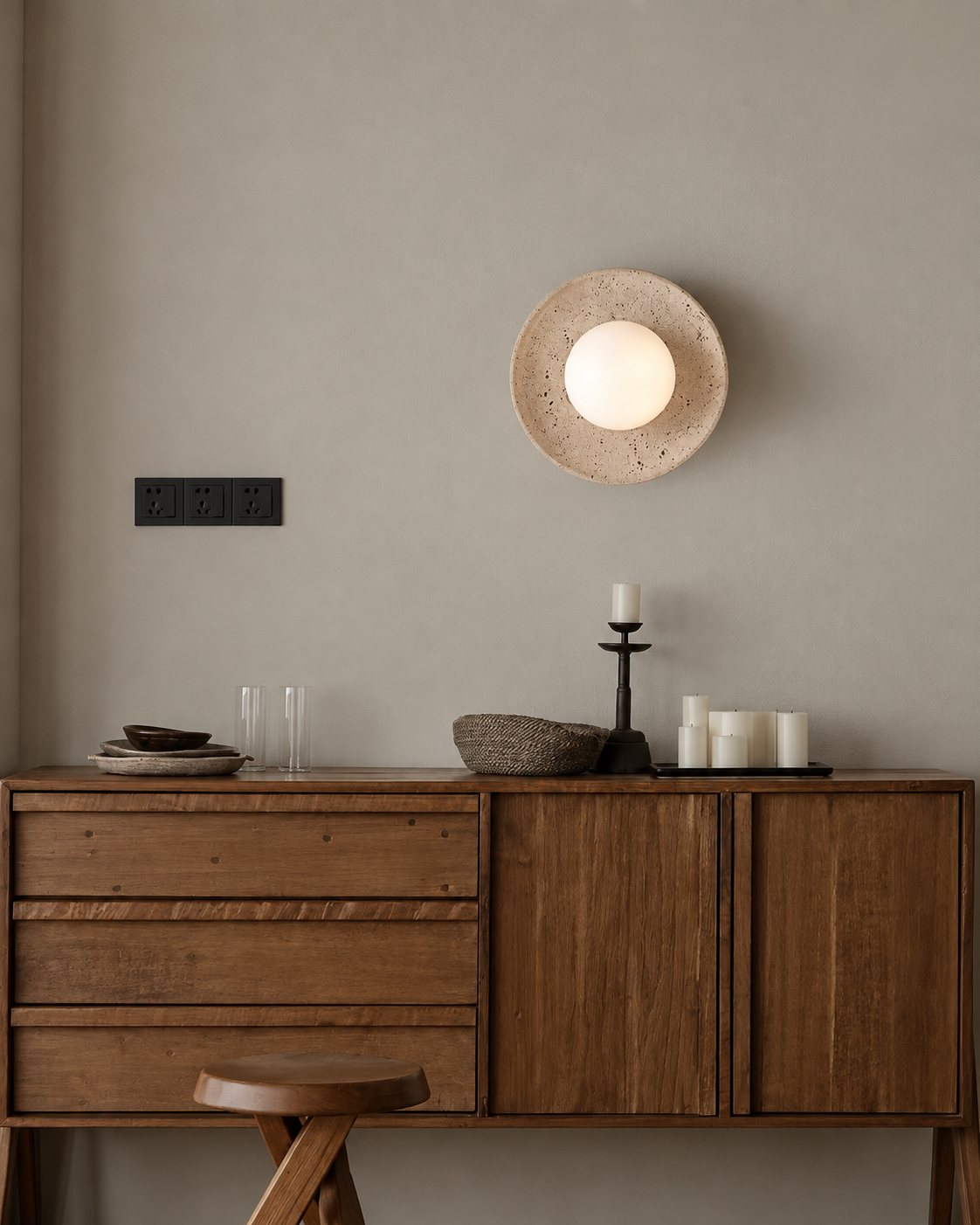 The Wa Wall Light — Travertine Ring