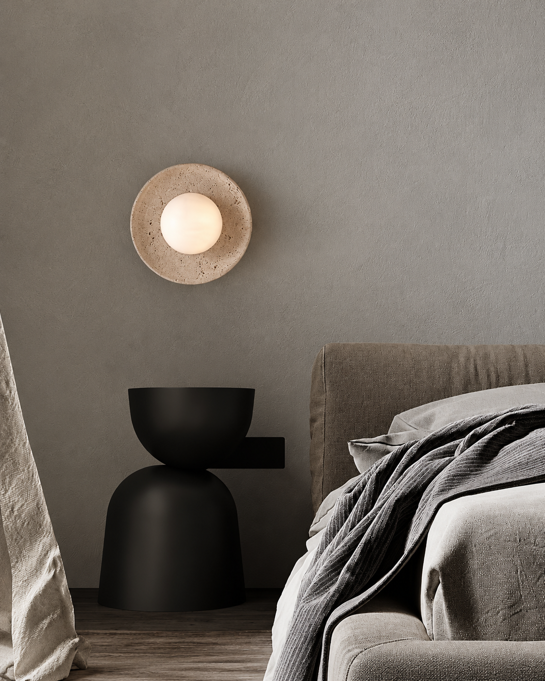 The Wa Wall Light — Travertine Ring