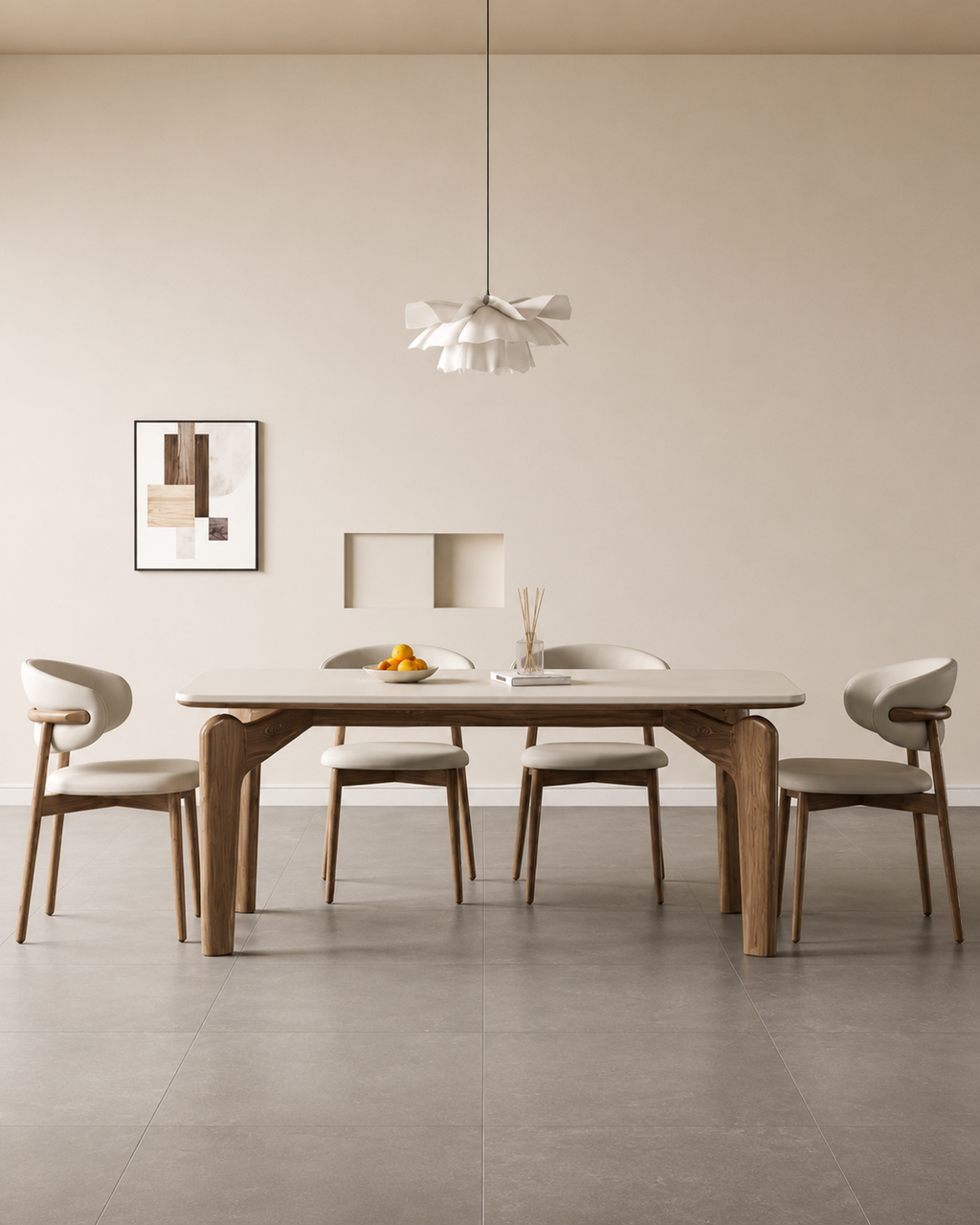 The Kaede Dining Table — Stone & Walnut