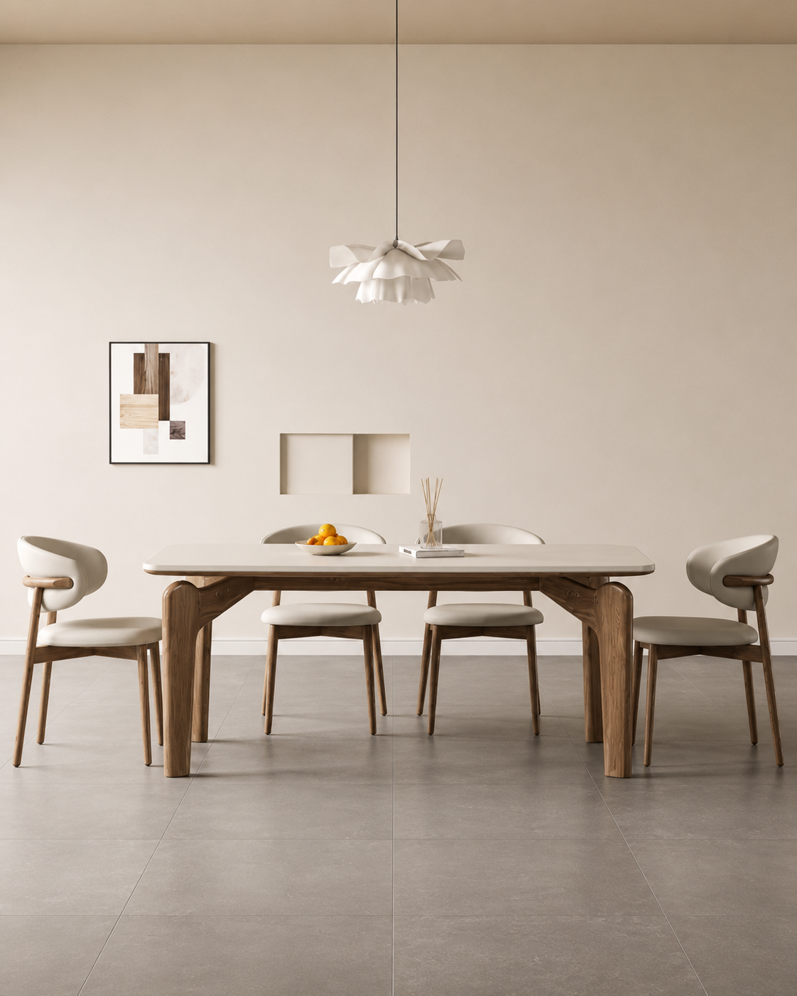 The Kaede Dining Table — Stone & Walnut