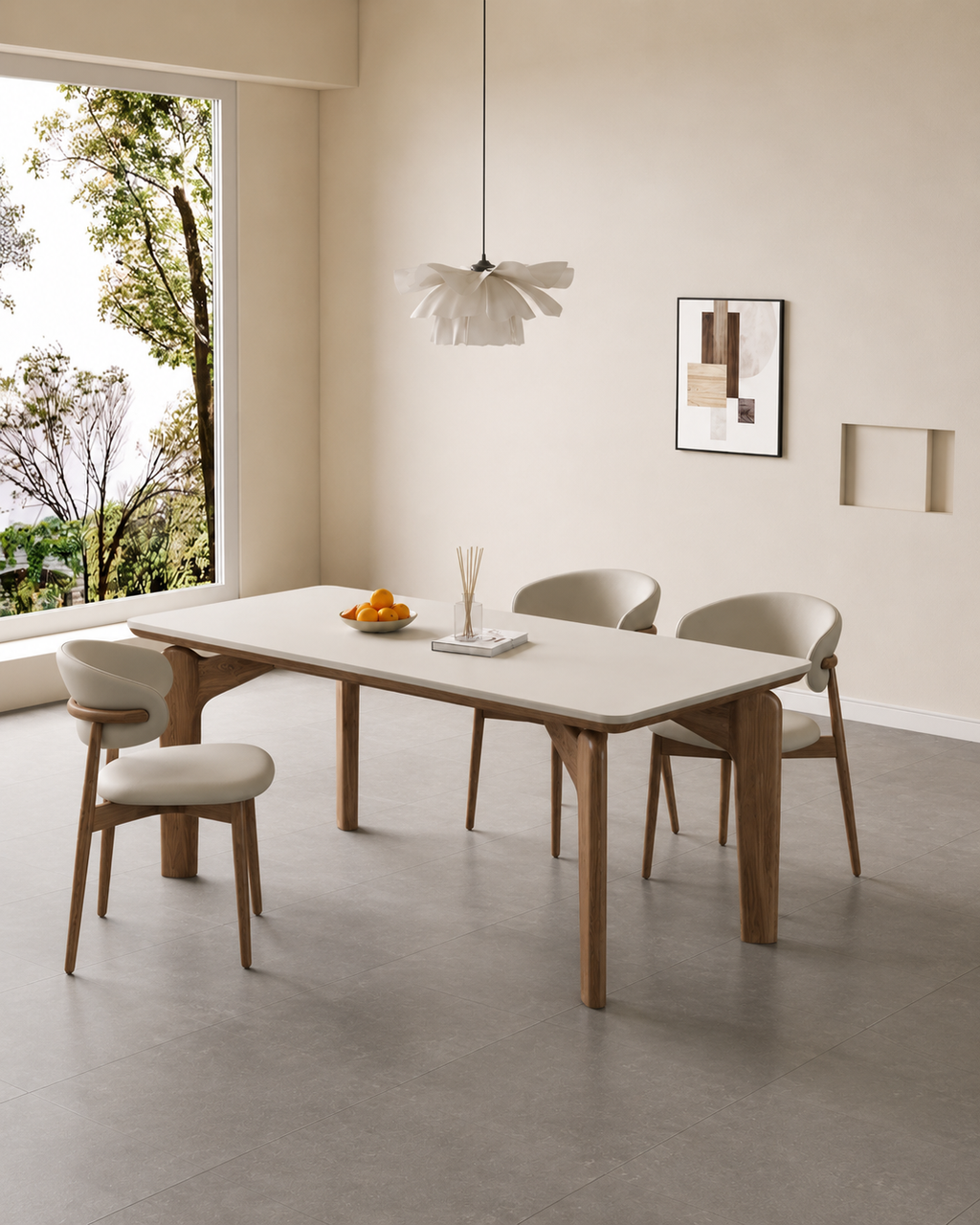 The Kaede Dining Table — Stone & Walnut