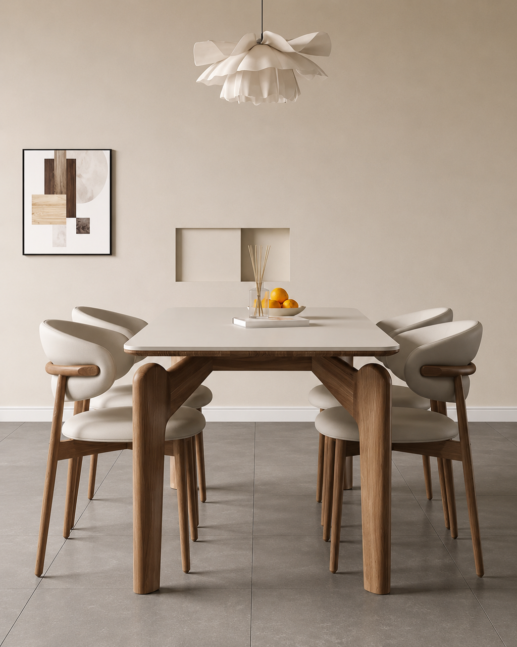 The Kaede Dining Table — Stone & Walnut
